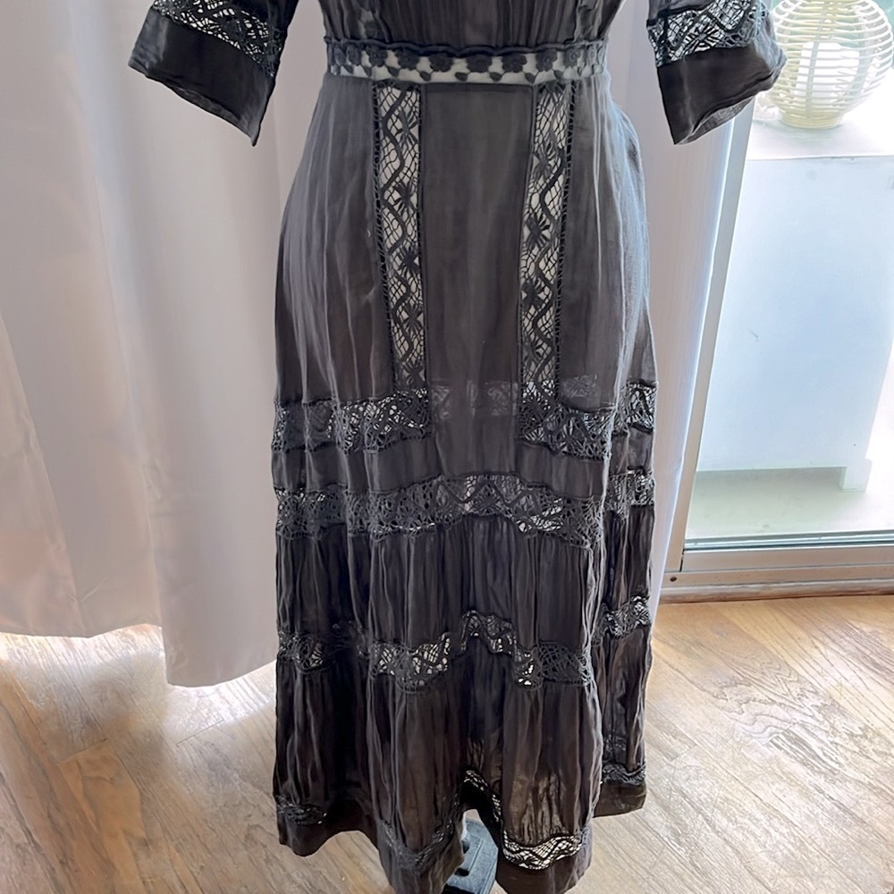 Blue (French brand) S/M gray sheer cotton embroidery dress 3/4 sleeve NWT beauty - Picture 4 of 10